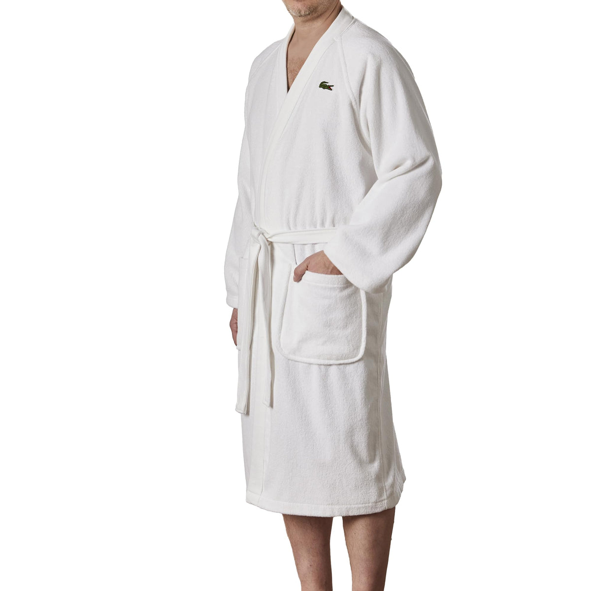 Lacoste Classic Pique Cotton Terry Bath Robe, Unisex, One Size,