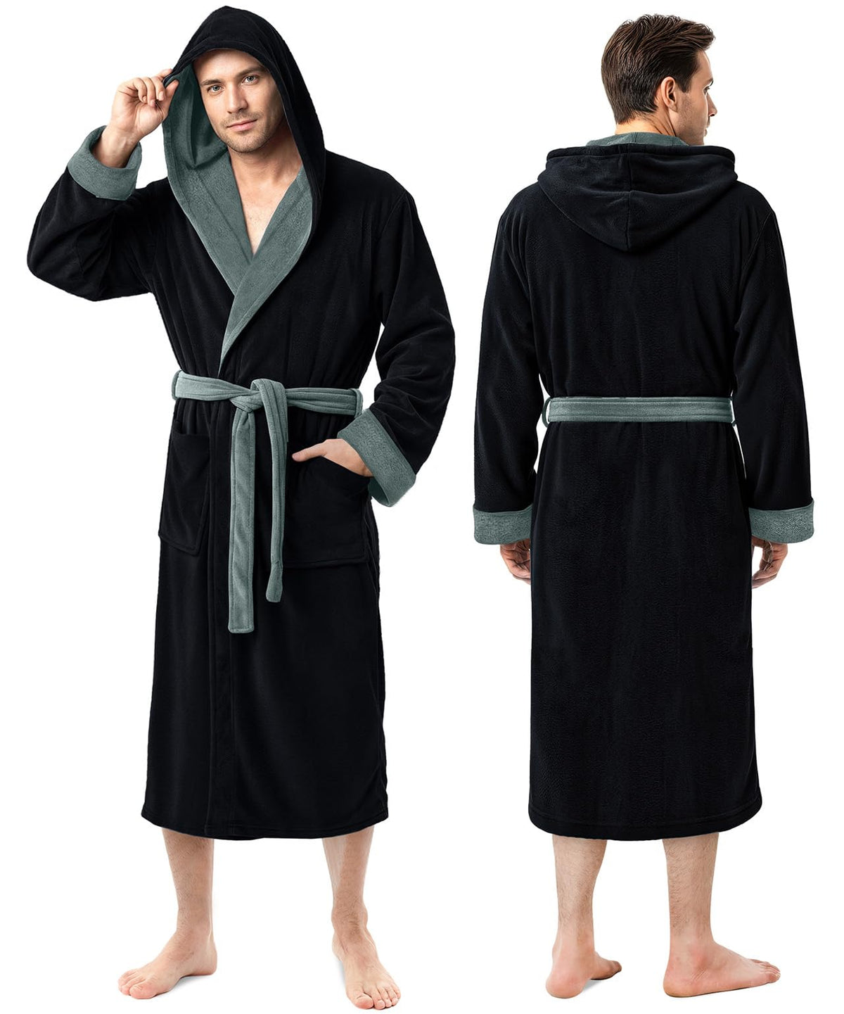 Luxury Ultra Soft Mens Robe with Hood Plush Fleece Long Bathrobe