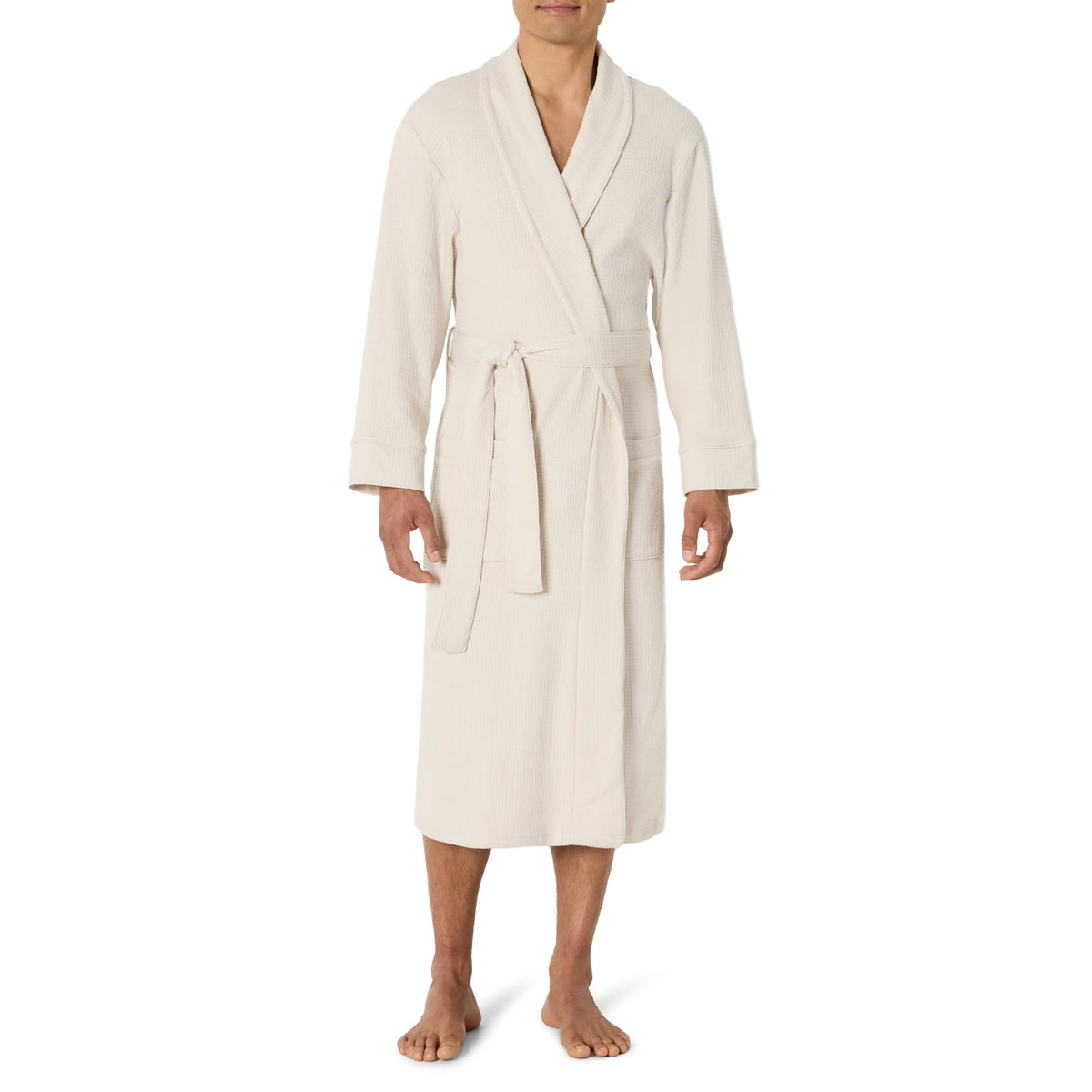 Amazon Essentials Men's Lightweight Cotton Waffle Bath Robe, Mid-Length Loungewear (Available in Big & Tall)