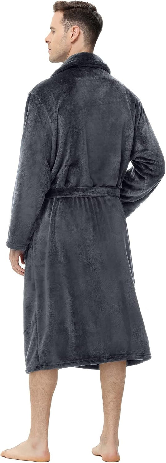 Yurhap Mens Fleece Robe, Soft Plush Robe for Men, Fluffy Bathrobe with Belt