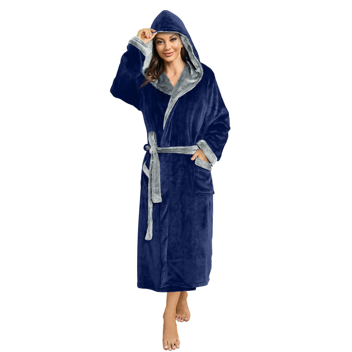 HEARTNICE Womens Hooded Fleece Robe, Soft Bathrobe for Womens, Cute Long House Coat