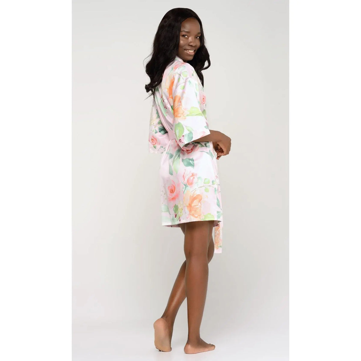 Turquaz Carmen Floral Satin Kimono Short Robe Women