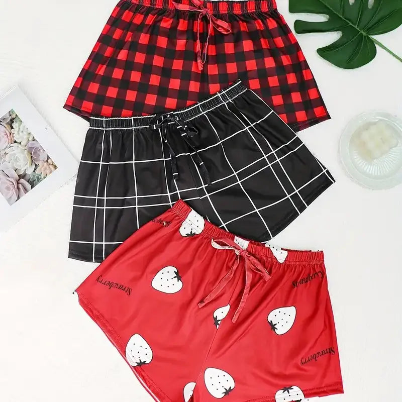 2026 Cute Summer 3 PCS Set Per Pack Sleeping Pants Women's Soft Drawstring Elastic Waist Loose Cute Heart Knit Causal Pajamas Trousers Red PJ Bottom Comfort Loungewear  Fabric Casual Floral Pajama Set pantalón  pijama matching pants pjs pants  pyjama