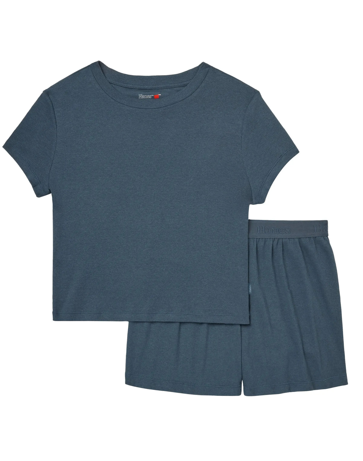 Hanes Originals Women's 2-Piece Lounge Set RIBBED SuperSoft Cropped Baby Doll Tee & Sleep Shorts Loungewear Comfort Pajama Womenswear