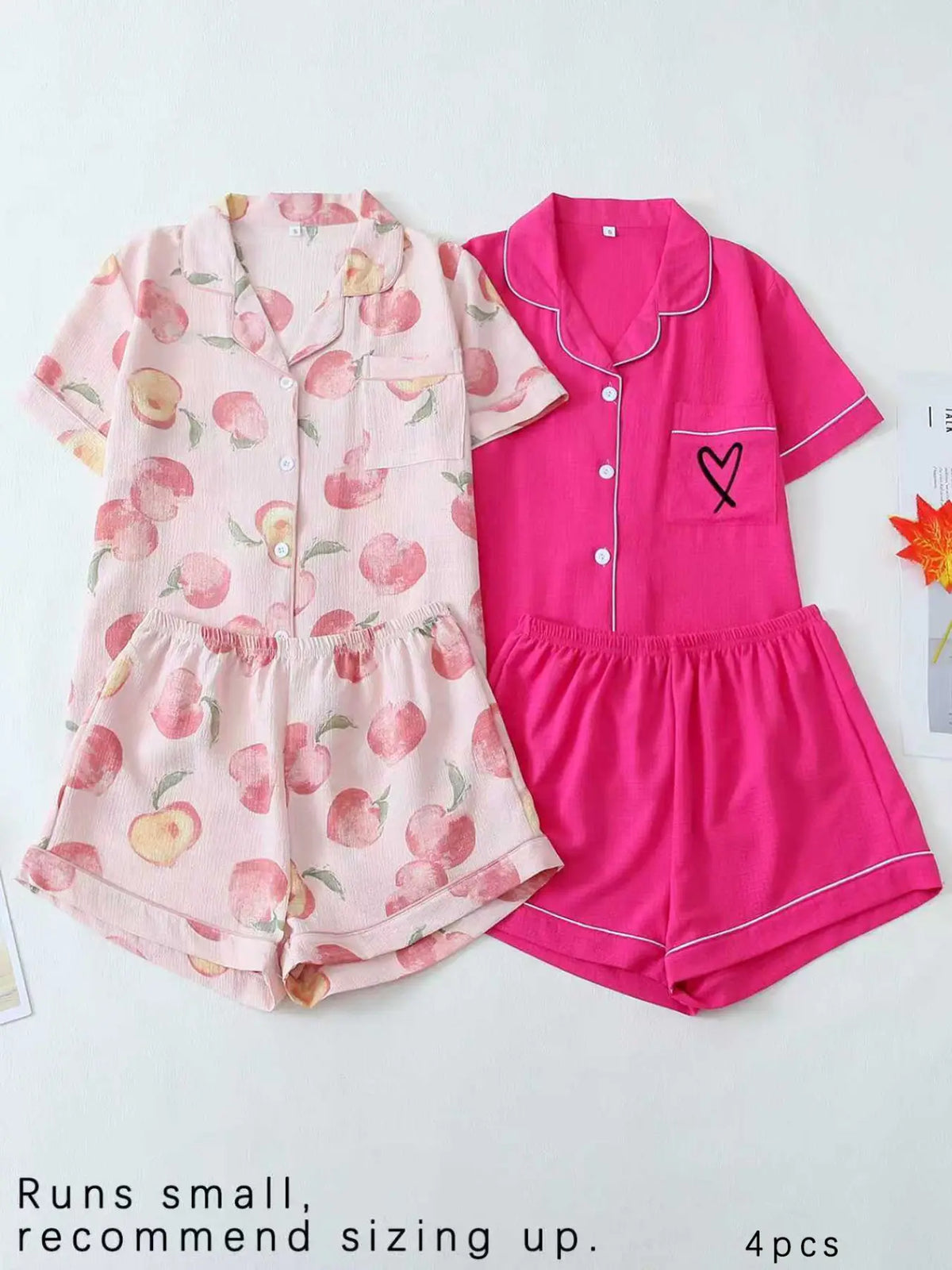 Women's All Over Print Woven Casual Loungewear Set, Contrast Binding Pocket Button Top & Elastic Shorts Pajama Set, Ladies Summer Pjs Nightwear Matching Pj Set