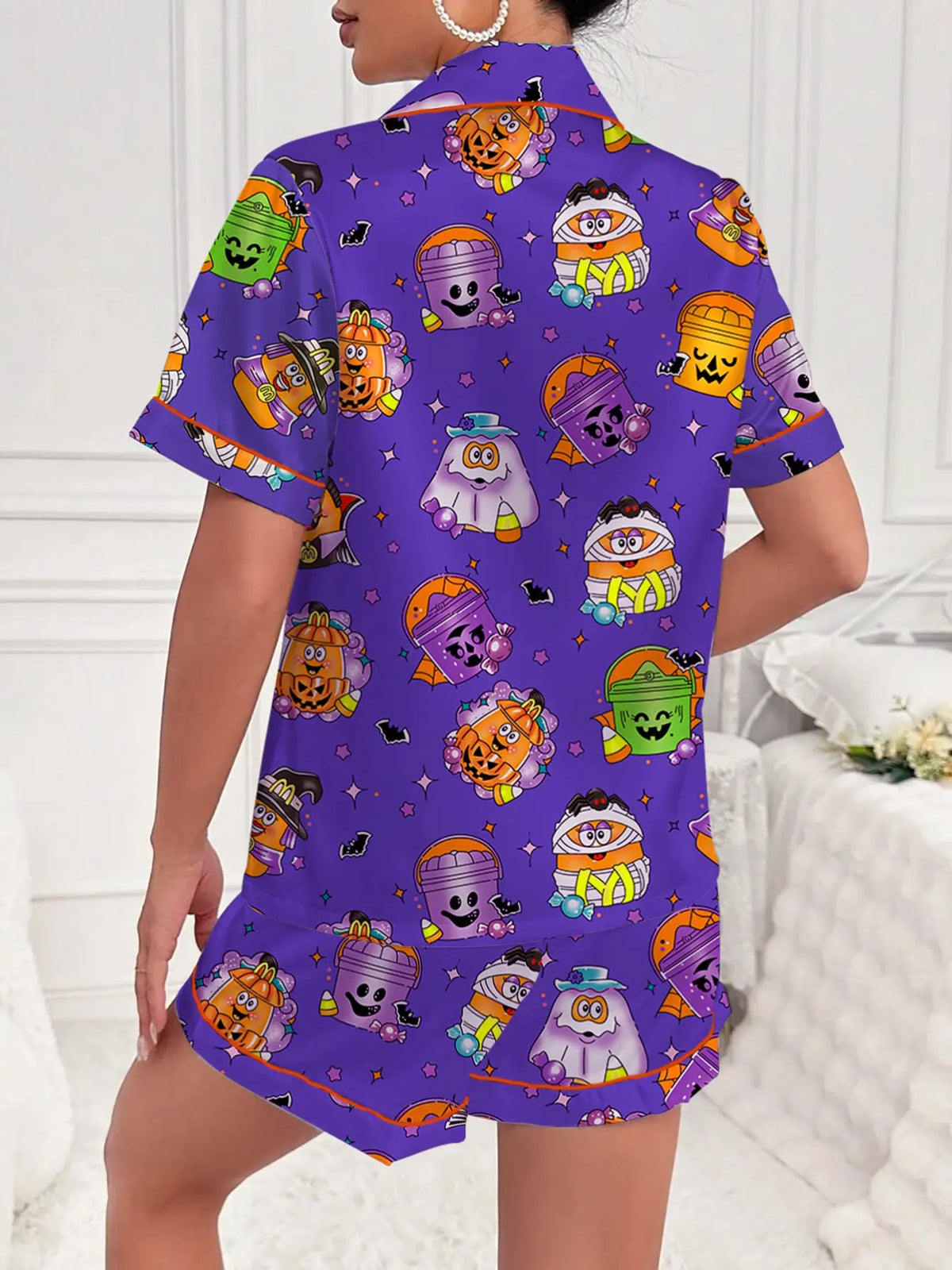 【Halloween】Women's Halloween Print Pajama Set, Printed Pajama Set, Casual Comfy Short Sleeve Top & Shorts Set, Ladies Sleepwear for All Seasons, Party Style Loungewear