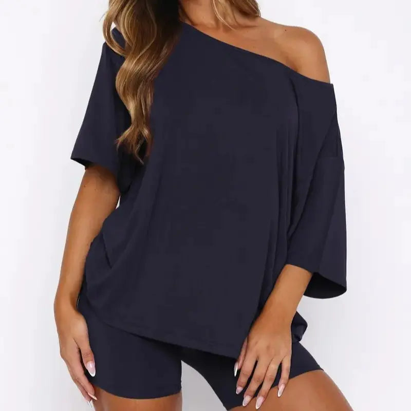 Women’s Casual Two Piece Lounge Set Off Shoulder Top & Fitted Shorts Springtok Loungewear Pajama Nightwear Womenswear Clothes Matching pajama pants pajamas sets for women pajama sets women pj sets for women pajamas