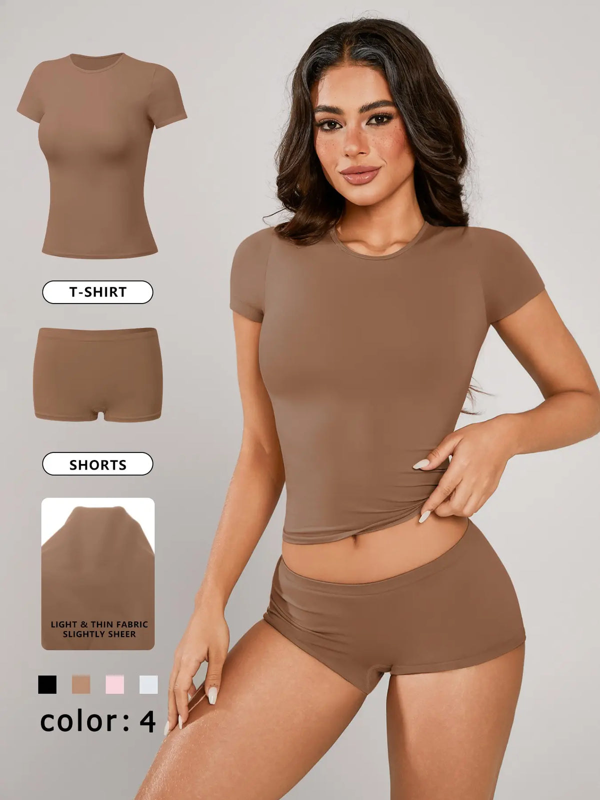 Women's Solid Crop Tee & Shorts Loungewear, Casual Comfy Round Neck Short Sleeve T-Shirt & Shorts PJ Set, Ladies Sleepwear for All Seasons, Pajama, Casual Lightweight Loungewear