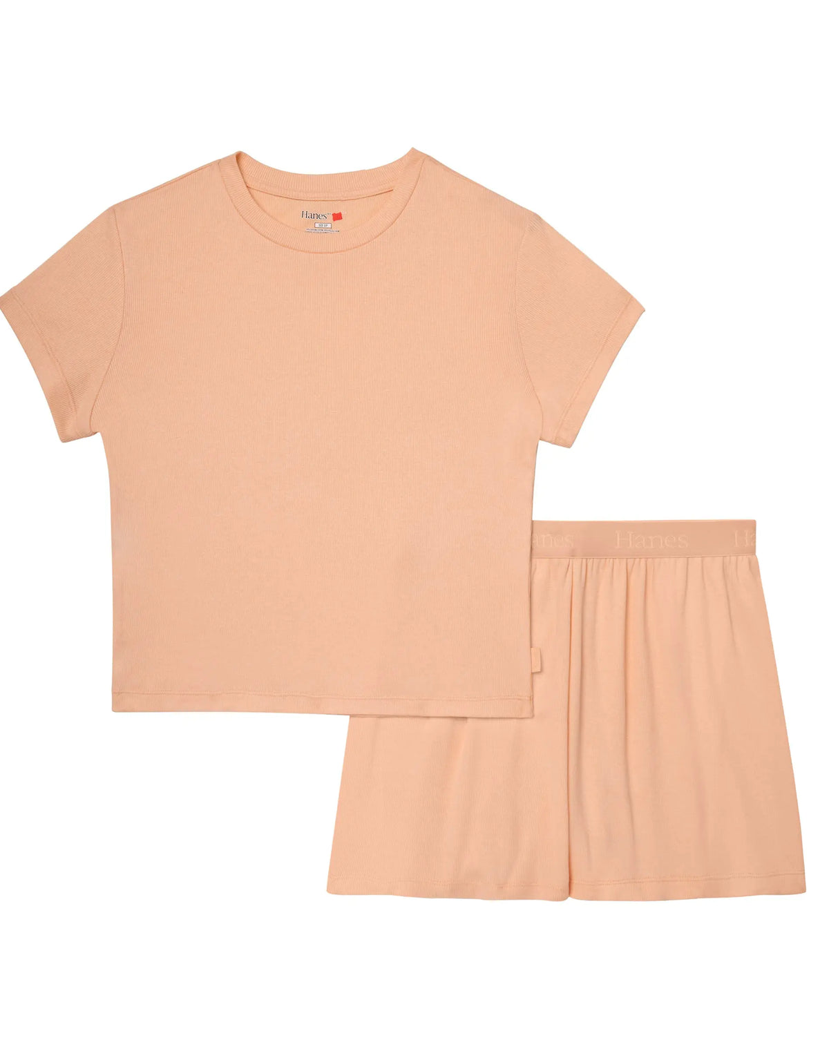 Hanes Originals Women's 2-Piece Lounge Set RIBBED SuperSoft Cropped Baby Doll Tee & Sleep Shorts Loungewear Comfort Pajama Womenswear