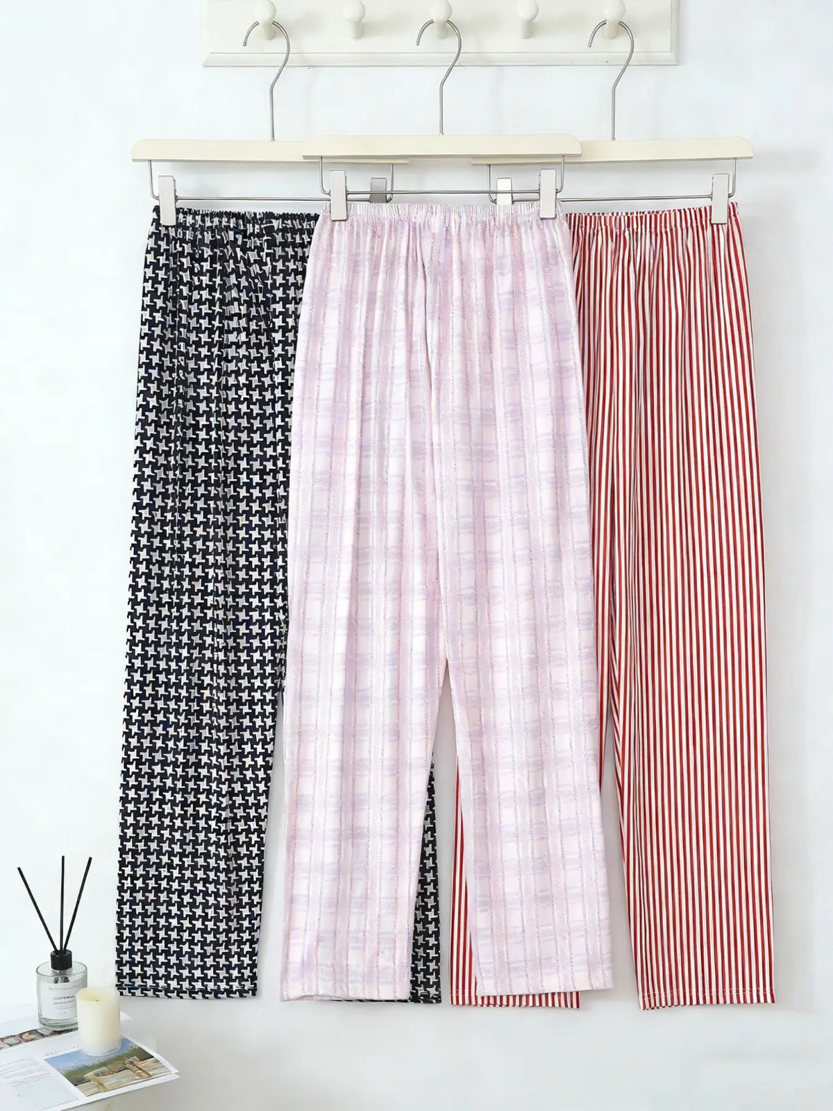 Women's 3 Pack Long Pajama Sleep Pants, Spring & Summer Wearable, Plaid Print with Bow Decor, Daily Versatile Style, Basic Casual Home Loungewear, Indoor Sleepwear, Pajama Sleepwear, All Season Nightwear, Sleep Bottoms
