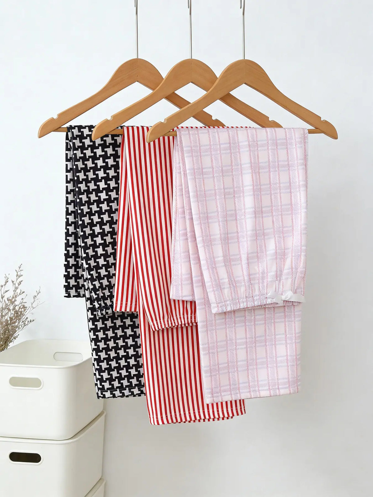 Women's 3 Pack Long Pajama Sleep Pants, Spring & Summer Wearable, Plaid Print with Bow Decor, Daily Versatile Style, Basic Casual Home Loungewear, Indoor Sleepwear, Pajama Sleepwear, All Season Nightwear, Sleep Bottoms