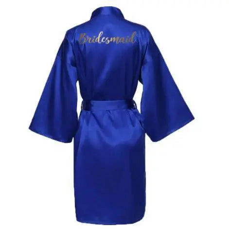 Silk Satin Robes Bridesmaid Bride Robes Bridesmaid Robes Wedding Long Robe Bathrobe Gold Print Royal Blue Robe