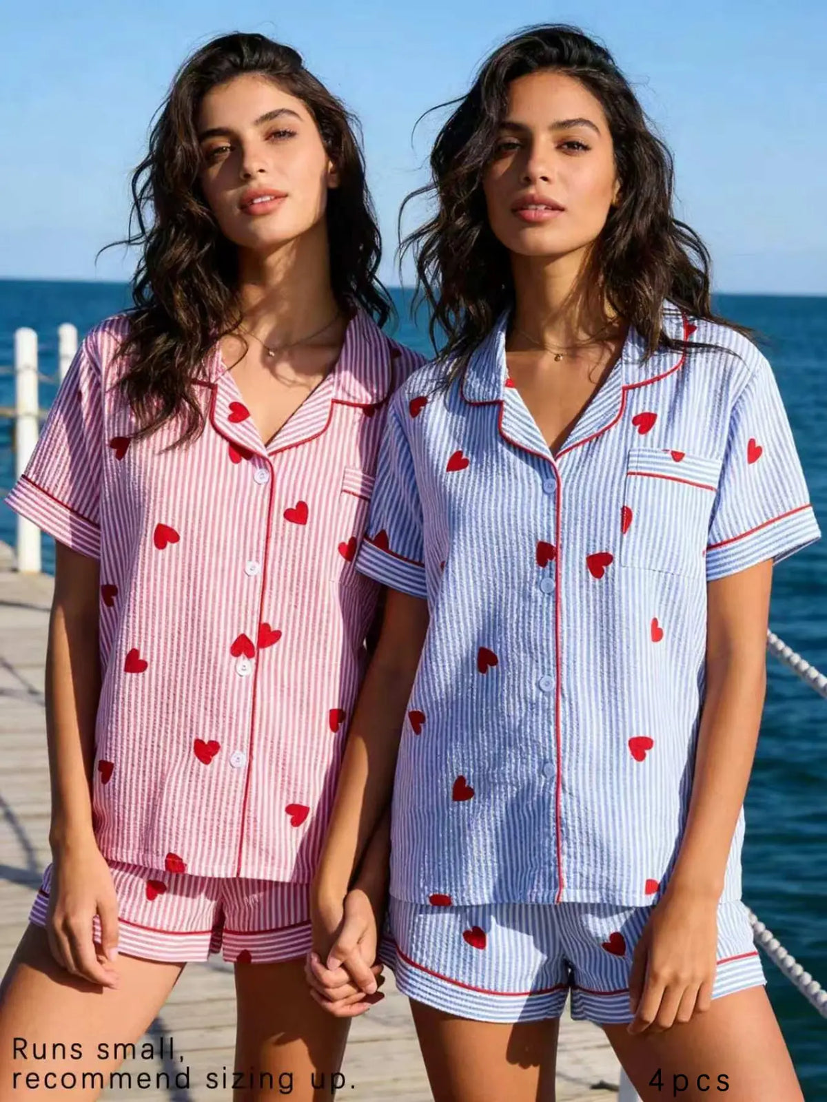 Women's All Over Print Woven Casual Loungewear Set, Contrast Binding Pocket Button Top & Elastic Shorts Pajama Set, Ladies Summer Pjs Nightwear Matching Pj Set