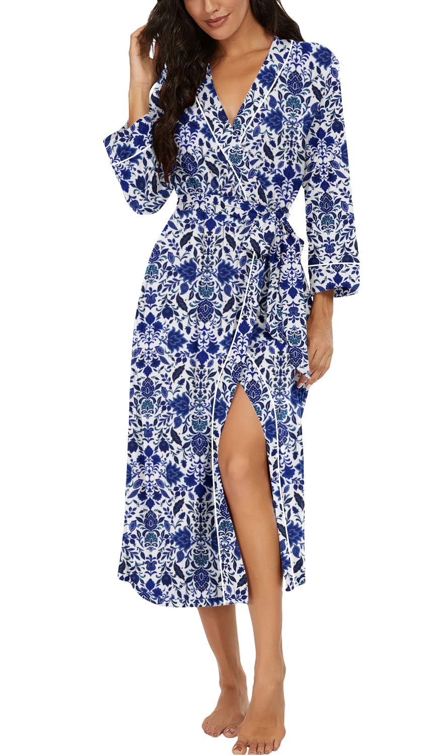 PrinStory Robes for Women 3/4 Sleeve Long Bath Robe XS-4XL
