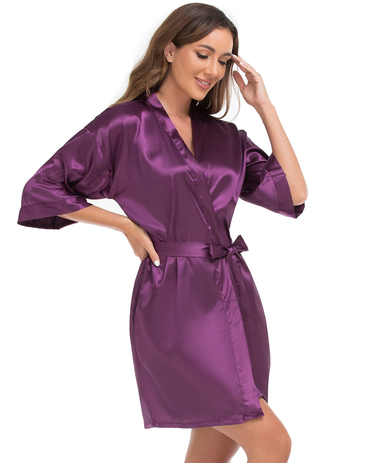 VOGUEMAX Womens Short Kimono Robe Bride Bridesmaids Wedding Satin Bathrobe