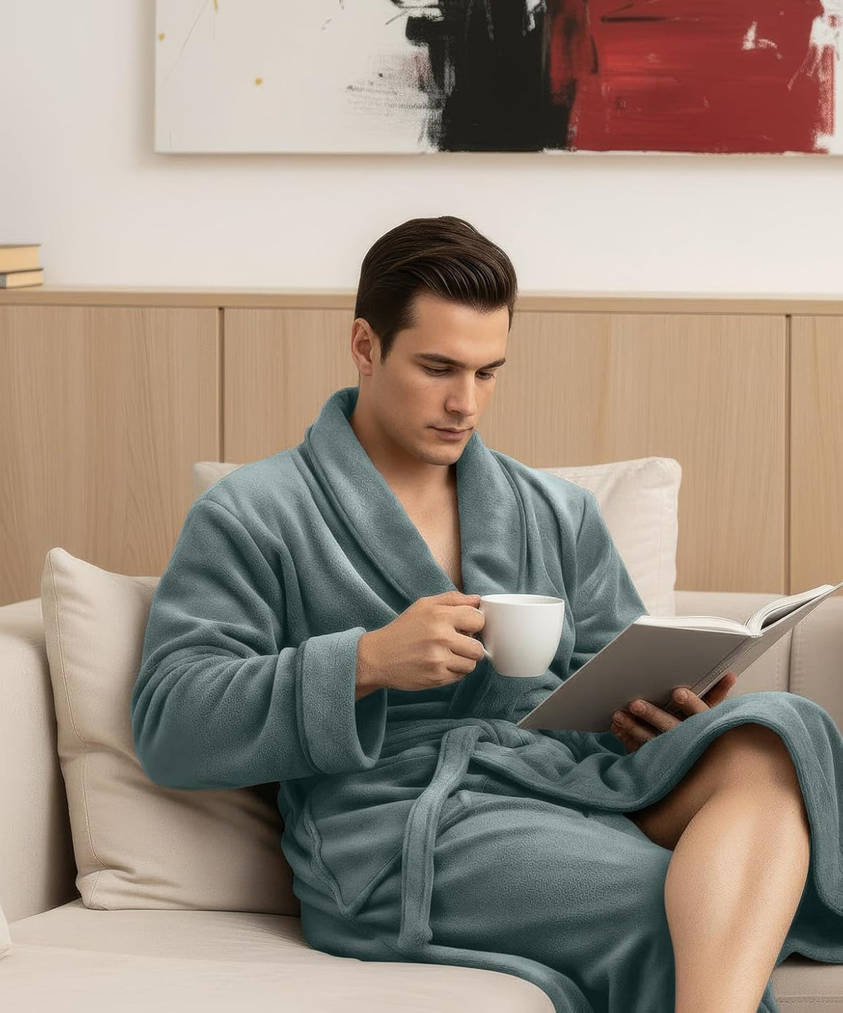 Luxury Ultra Soft Mens Robe Plush Fleece Long Bathrobe