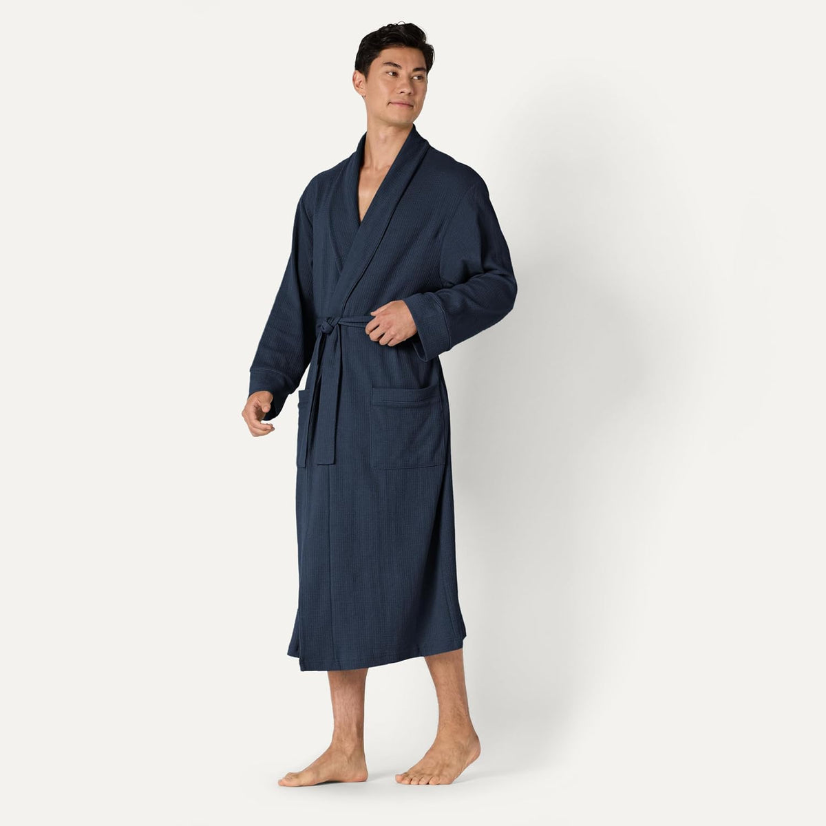 Amazon Essentials Men's Lightweight Cotton Waffle Bath Robe, Mid-Length Loungewear (Available in Big & Tall)