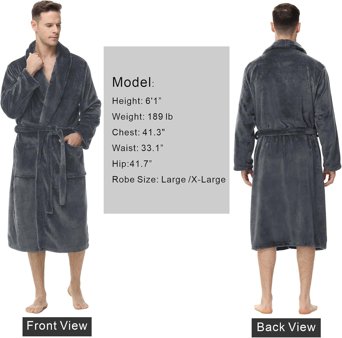 Yurhap Mens Fleece Robe, Soft Plush Robe for Men, Fluffy Bathrobe with Belt