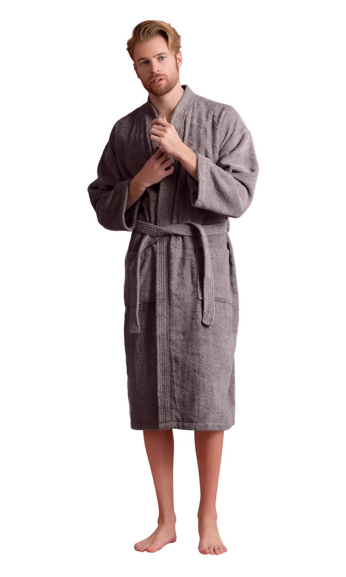 Men's Turkish Terry Kimono Style Bathrobe - 100% Cotton Robe for Men - Comfortable & Absorbent - Soft & Cozy Wear