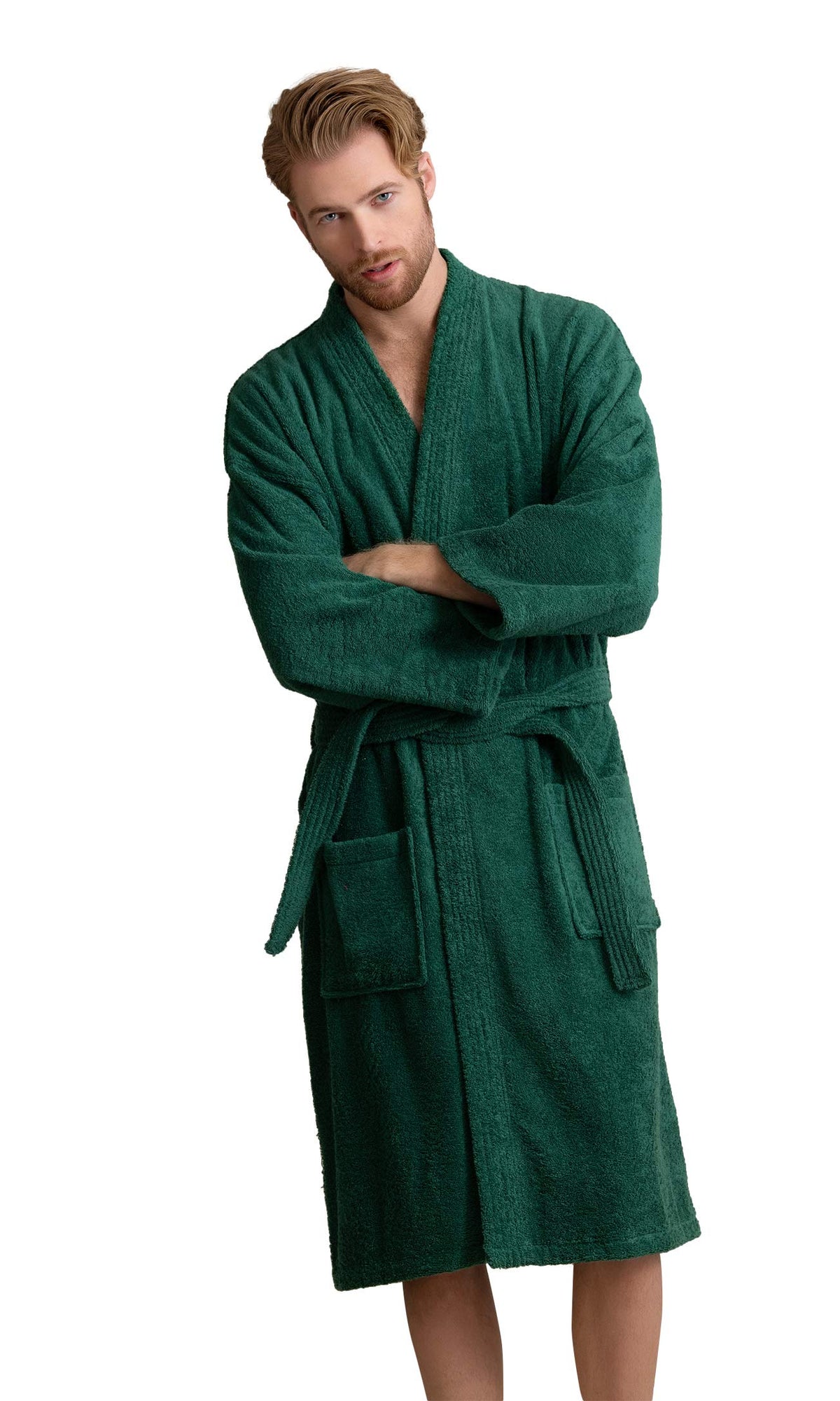 Men's Turkish Terry Kimono Style Bathrobe - 100% Cotton Robe for Men - Comfortable & Absorbent - Soft & Cozy Wear