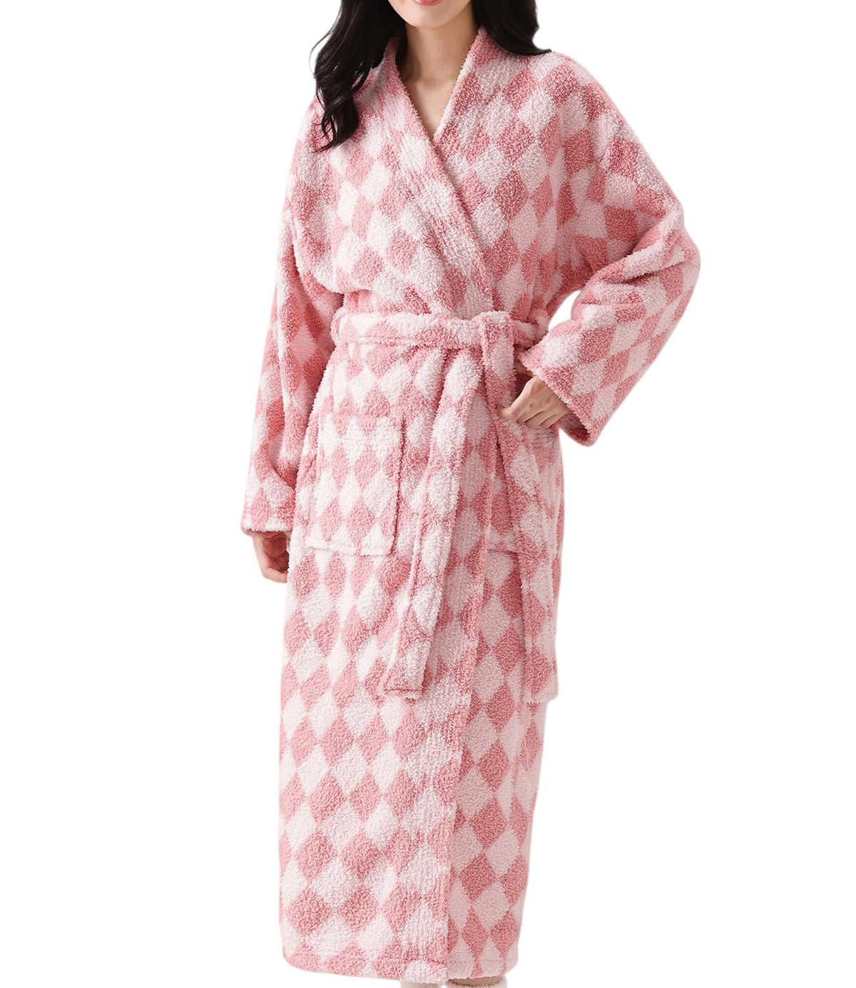 Women's Striped Plush Robe Long Soft Fluffy Bathrobe