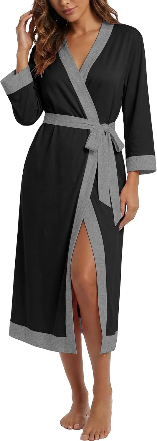 PrinStory Robes for Women Long Soft Robe Lightweight Bathrobe S-2XL