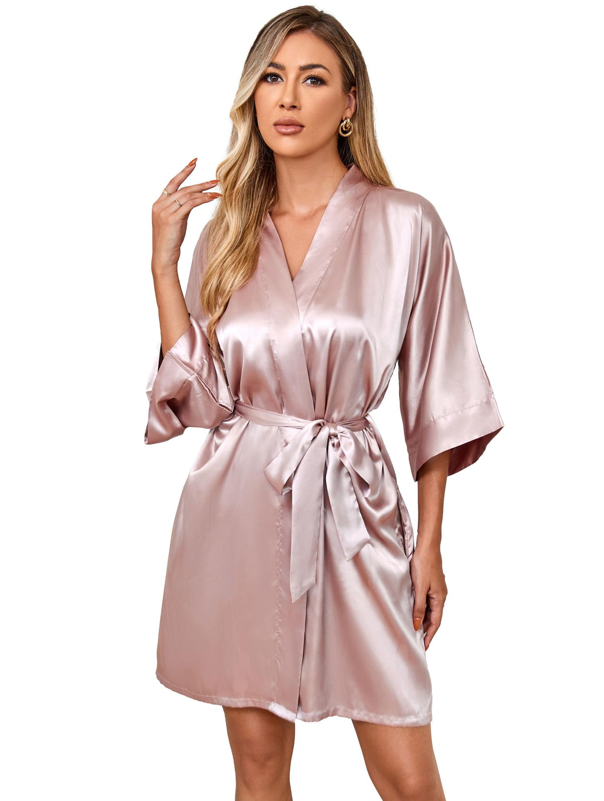VOGUEMAX Womens Short Kimono Robe Bride Bridesmaids Wedding Satin Bathrobe