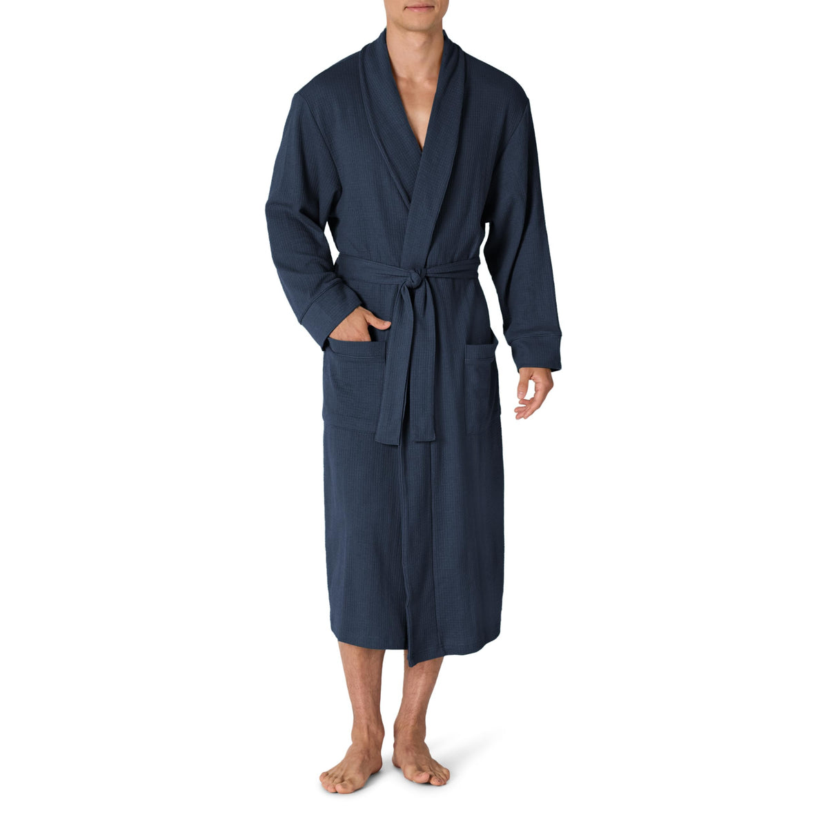 Amazon Essentials Men's Lightweight Cotton Waffle Bath Robe, Mid-Length Loungewear (Available in Big & Tall)