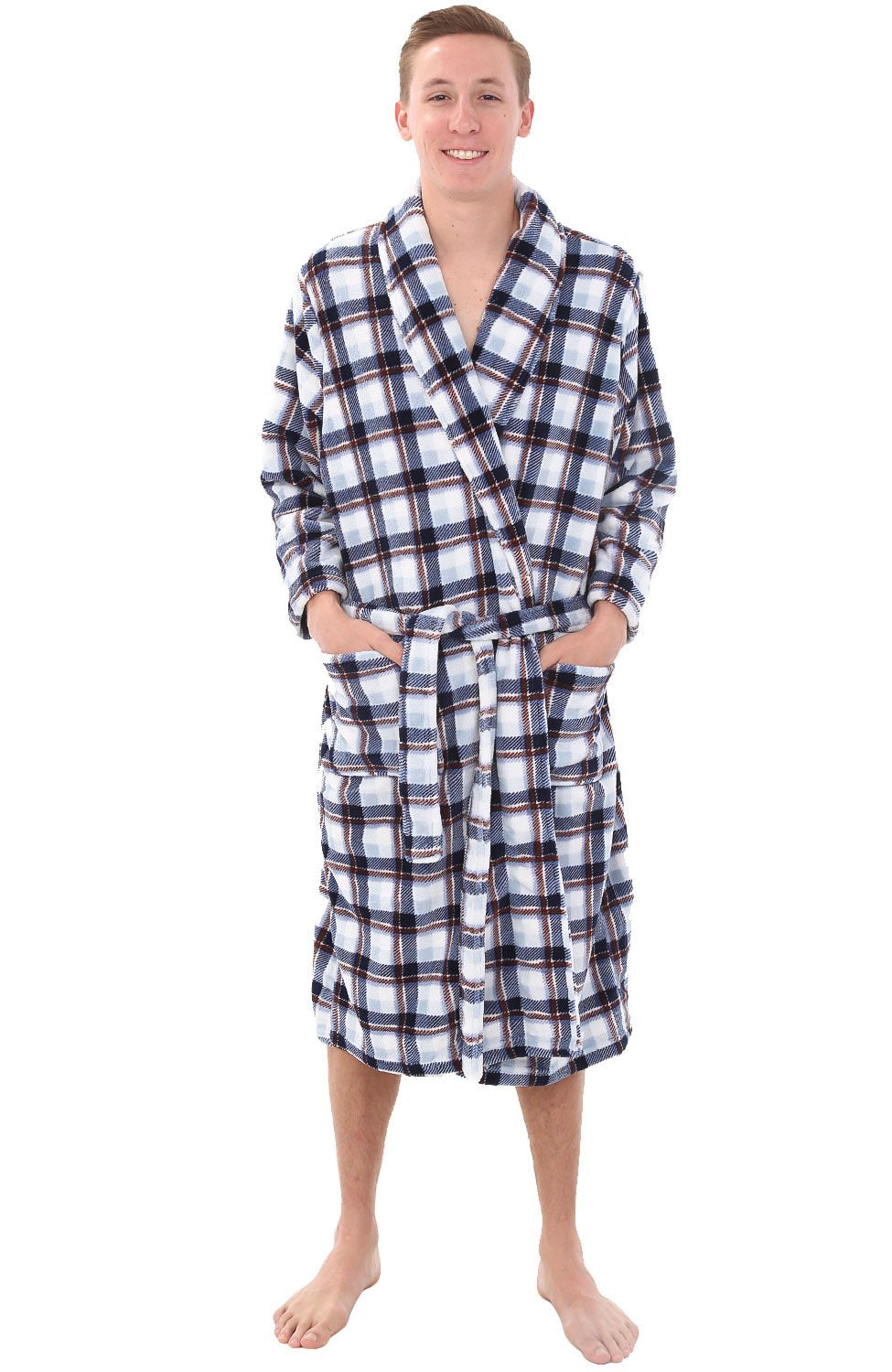 Men's Long Sleeve Lightweight Fleece Robe with Pockets, Bathrobe
