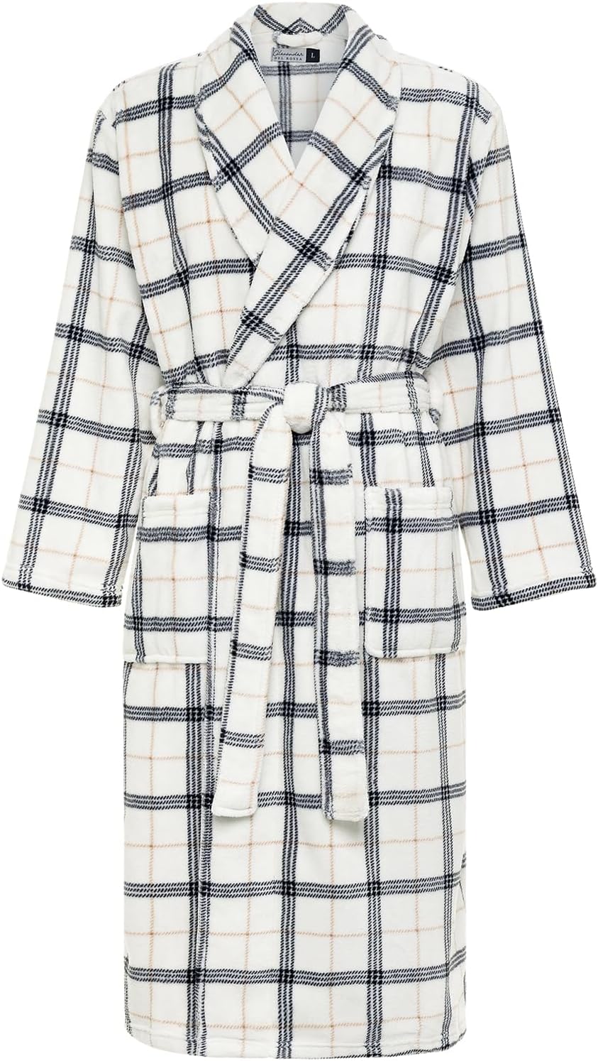 Men's Long Sleeve Lightweight Fleece Robe with Pockets, Bathrobe