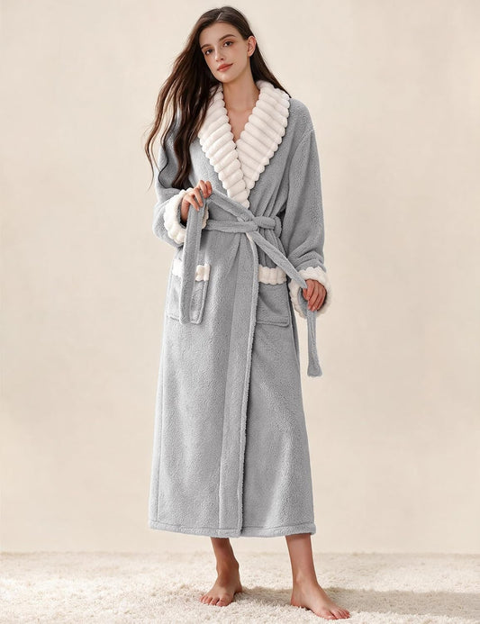 Kissonic Womens Long Bath Robe Plush Warm Fluffy Fleece Bathrobes