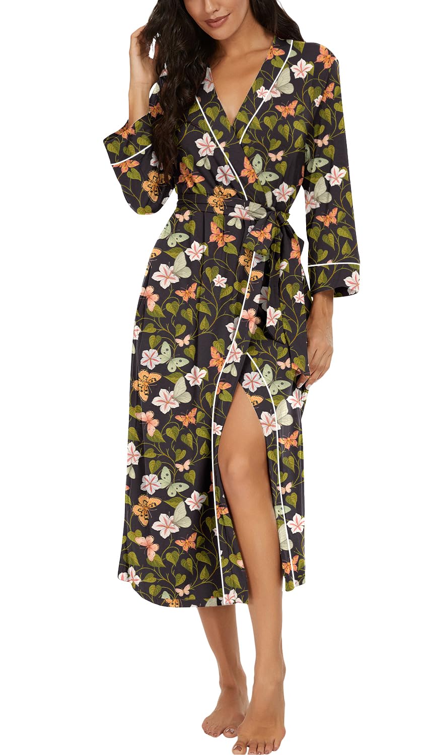 PrinStory Robes for Women 3/4 Sleeve Long Bath Robe XS-4XL