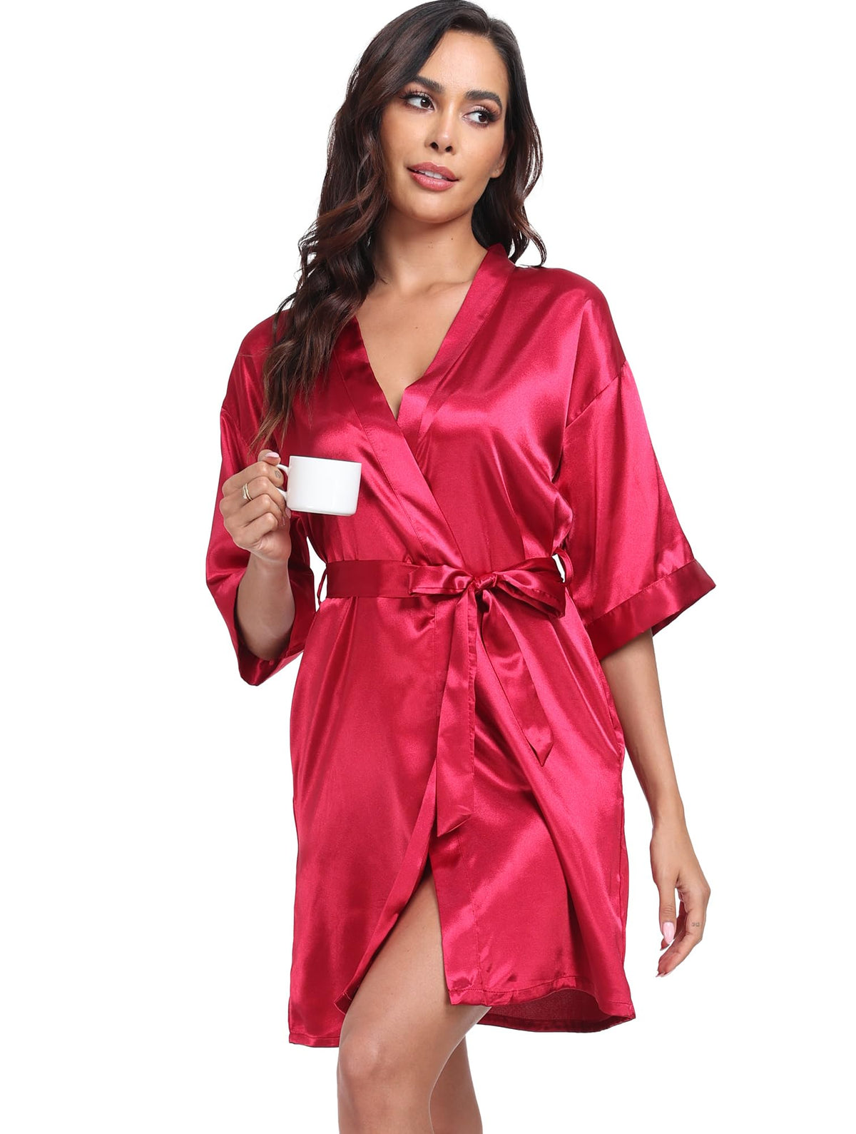 VOGUEMAX Womens Short Kimono Robe Bride Bridesmaids Wedding Satin Bathrobe