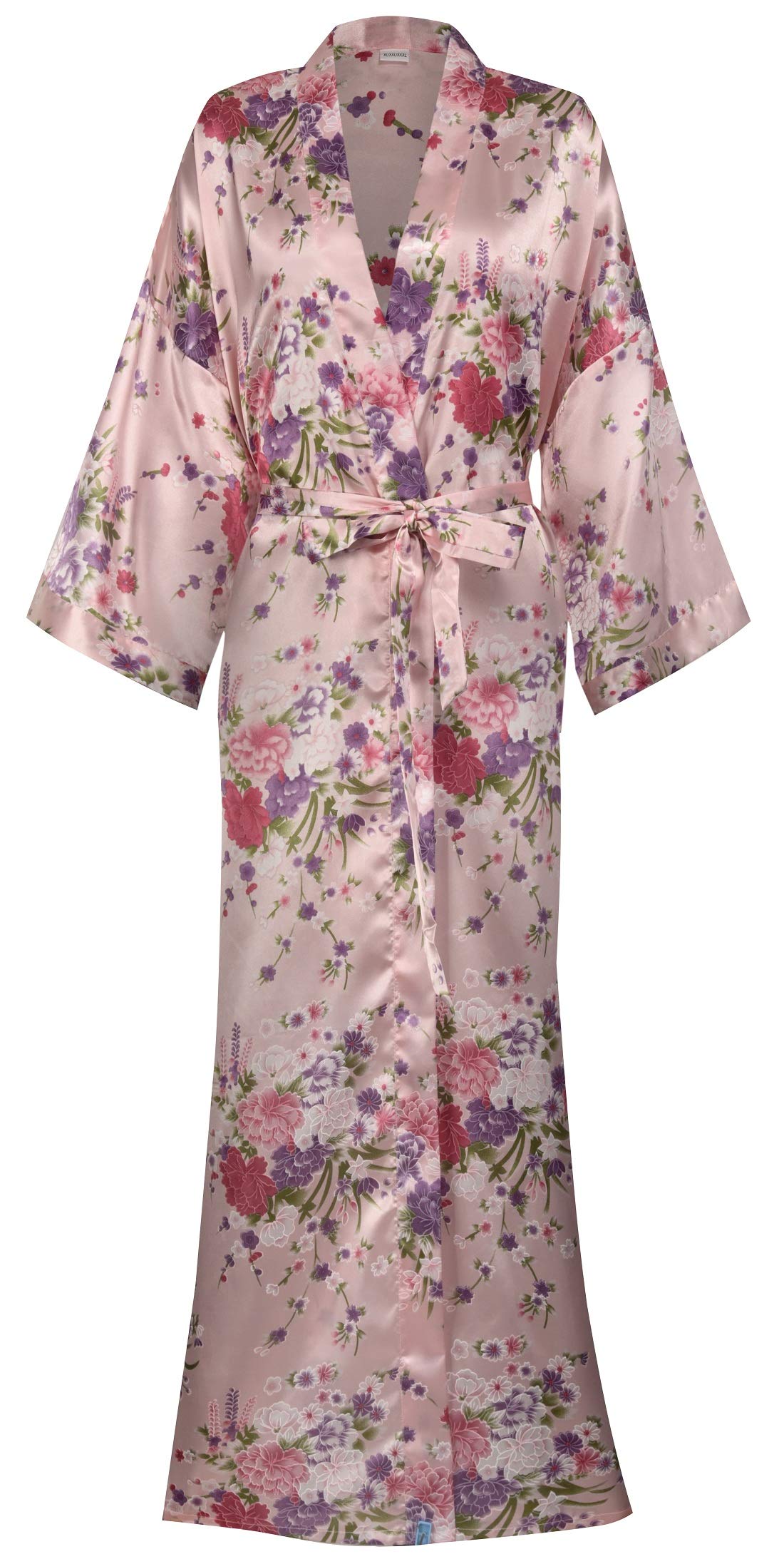 Women's Long Kimono Robes Silky Floral Bathrobe with Blossoms Printed Bridesmaid Wedding Nightgown