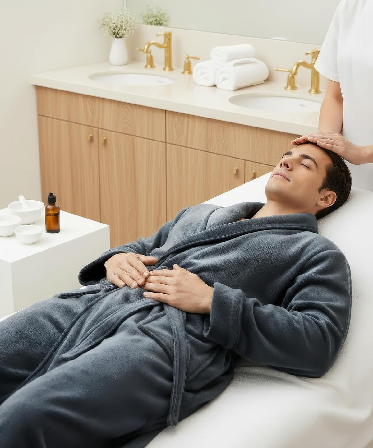 Luxury Ultra Soft Mens Robe Plush Fleece Long Bathrobe