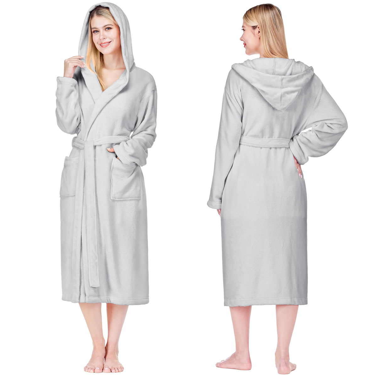 PAVILIA Womens Hooded Fleece Robe, Soft Plush Long Bathrobe with Hood