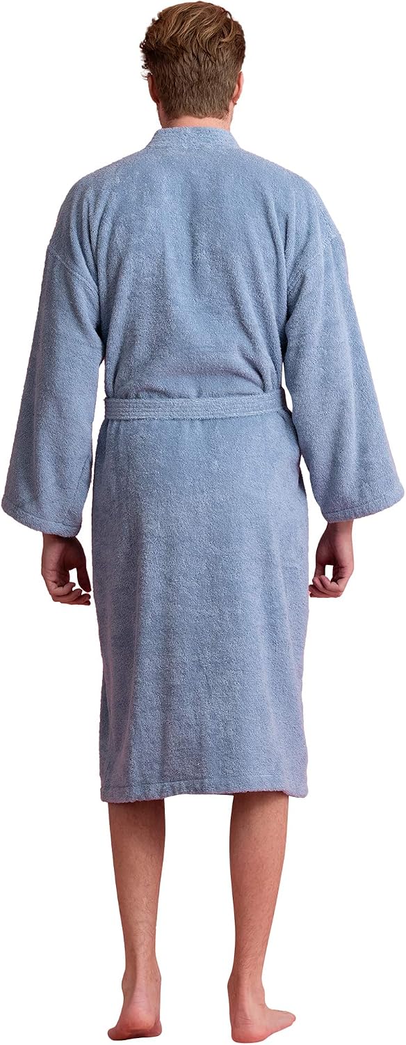 Men's Turkish Terry Kimono Style Bathrobe - 100% Cotton Robe for Men - Comfortable & Absorbent - Soft & Cozy Wear