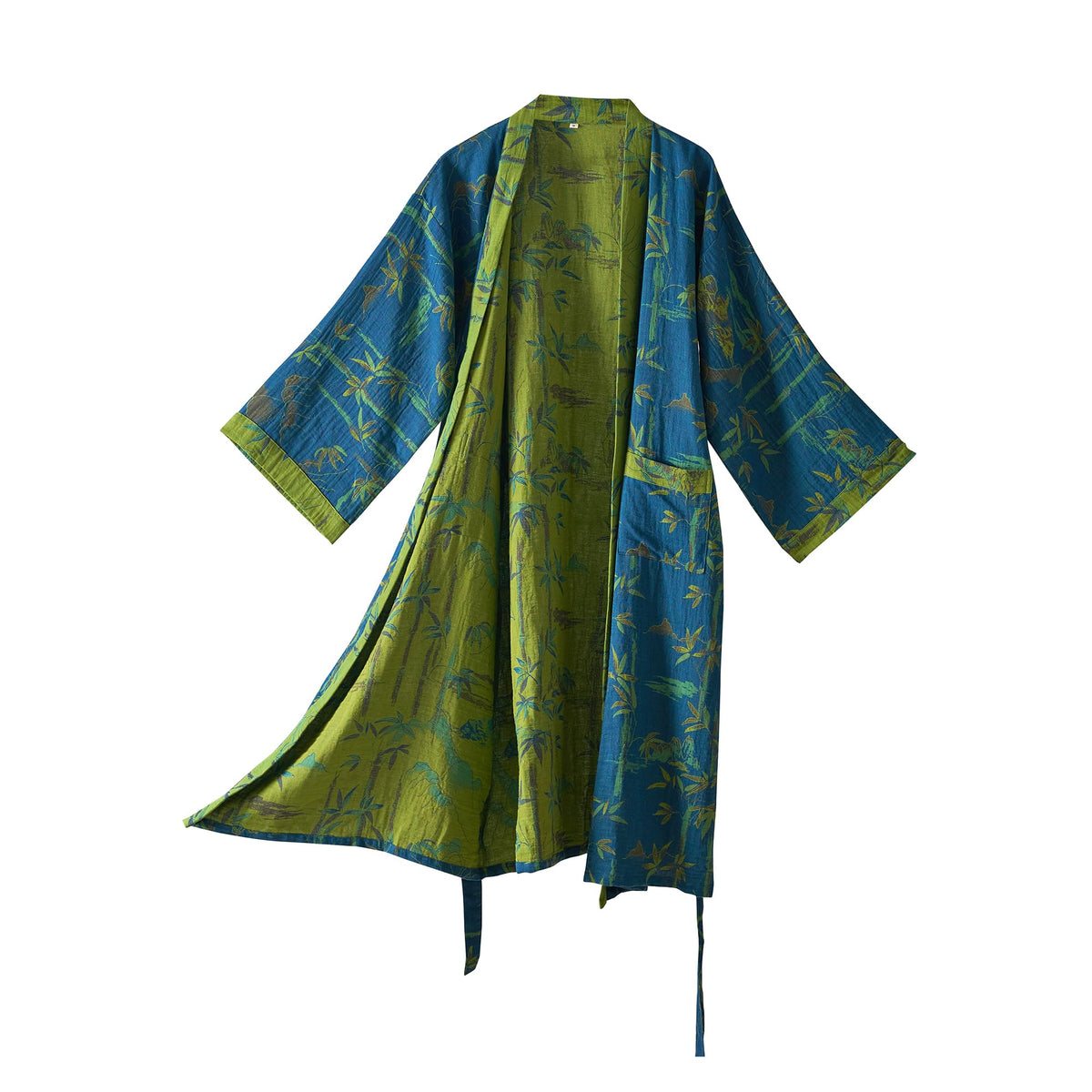 100% Cotton Gauze Ginkgo Leaf Kimono Robe, Long Knit Loose Loungewear Bathrobe Nightgown Ladies Sleepwear for Women