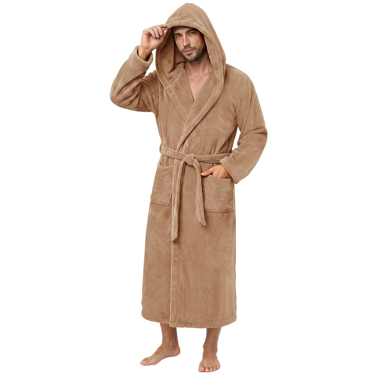 PJGGZ Men's Bathrobes with Hood, Soft Long Towel Robe for Men - Super Absorbent Quick Dry yet Warm