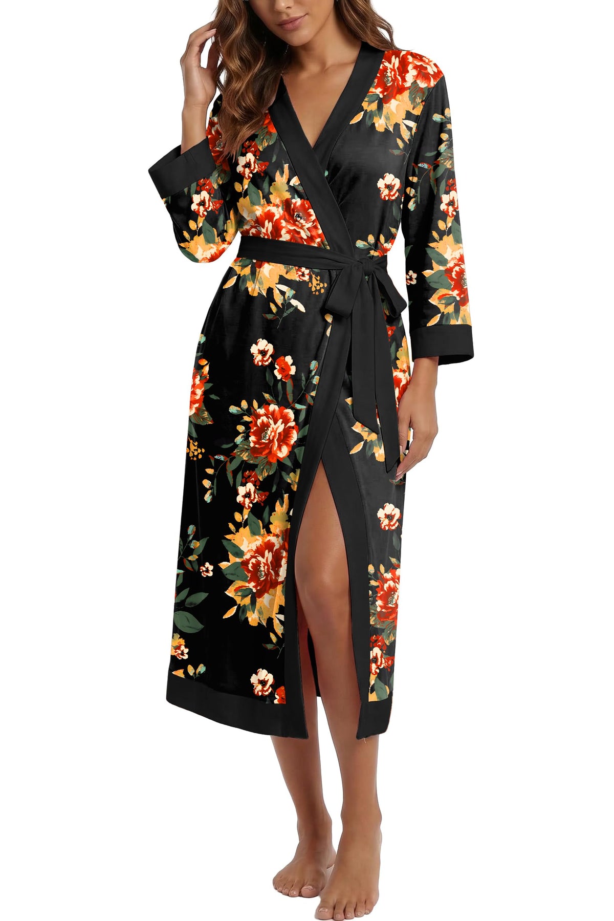 PrinStory Robes for Women Long Soft Robe Lightweight Bathrobe S-2XL