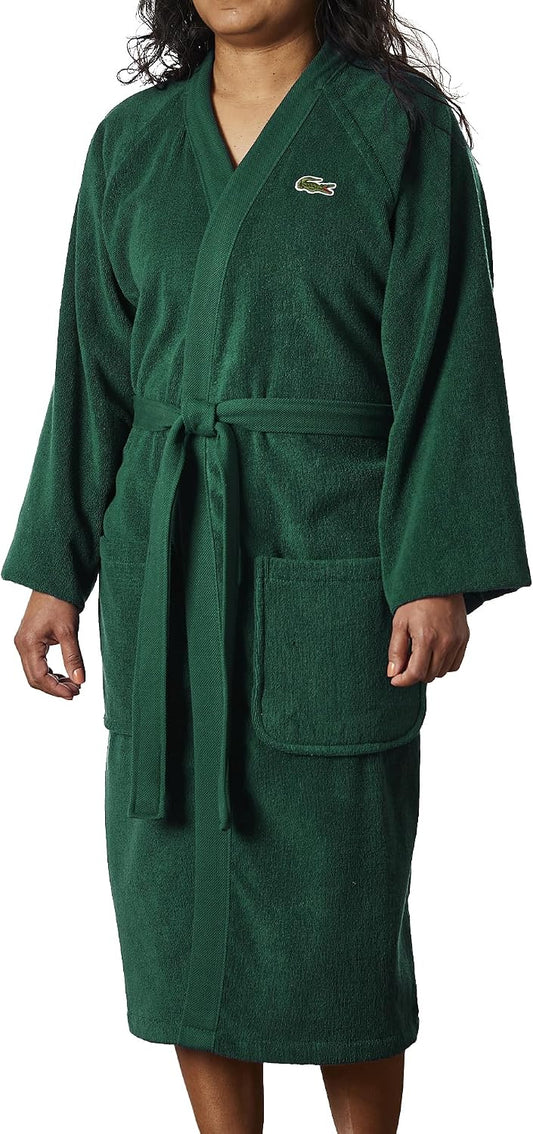 Lacoste Classic Pique Cotton Terry Bath Robe, Unisex, One Size,