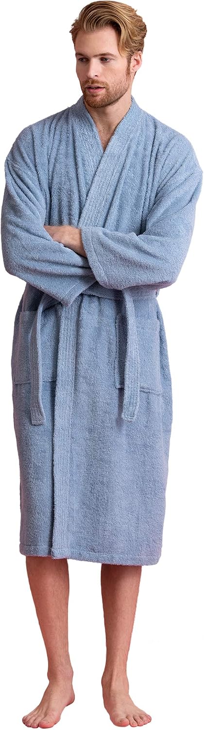 Men's Turkish Terry Kimono Style Bathrobe - 100% Cotton Robe for Men - Comfortable & Absorbent - Soft & Cozy Wear