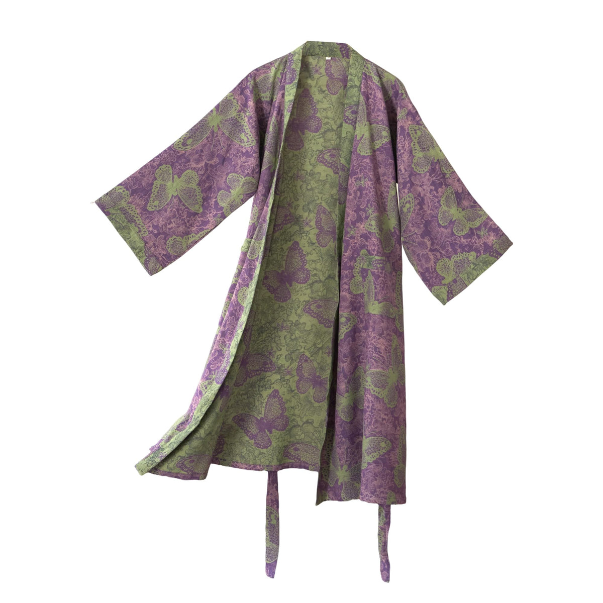 100% Cotton Gauze Ginkgo Leaf Kimono Robe, Long Knit Loose Loungewear Bathrobe Nightgown Ladies Sleepwear for Women