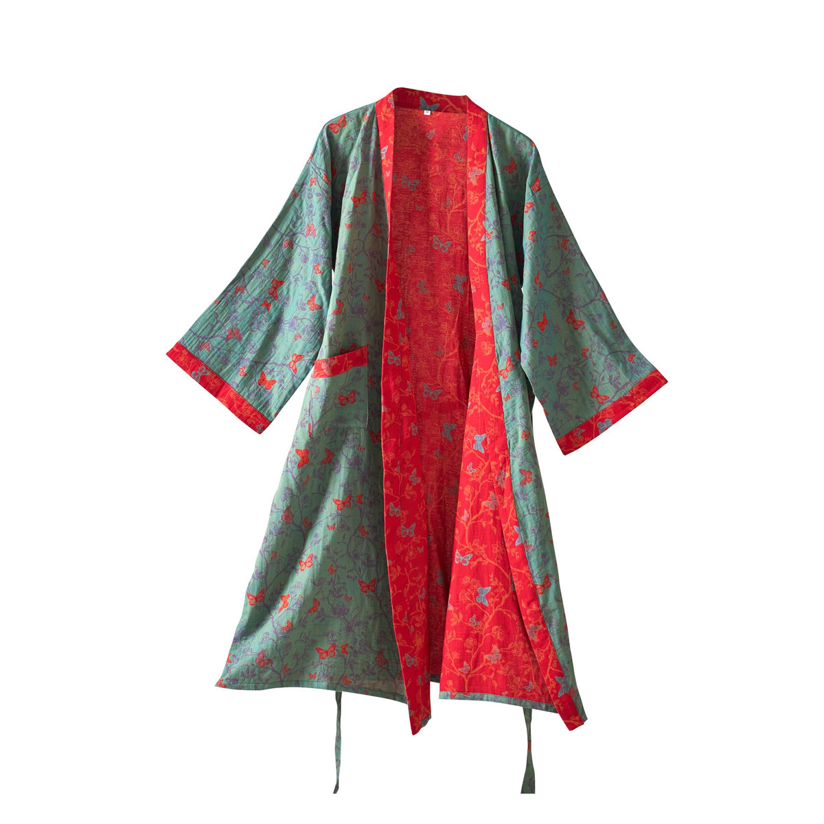 100% Cotton Gauze Ginkgo Leaf Kimono Robe, Long Knit Loose Loungewear Bathrobe Nightgown Ladies Sleepwear for Women