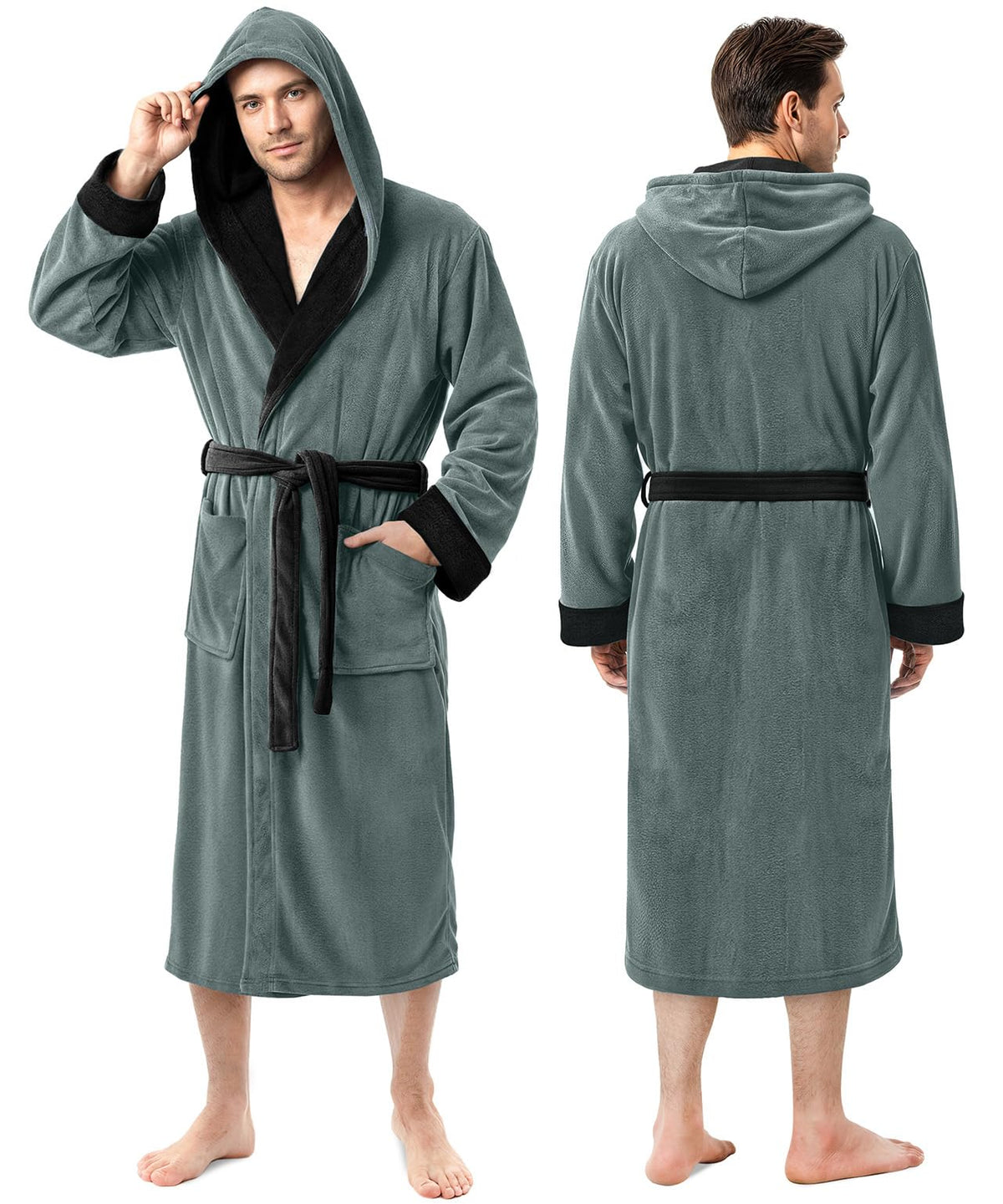 Luxury Ultra Soft Mens Robe with Hood Plush Fleece Long Bathrobe