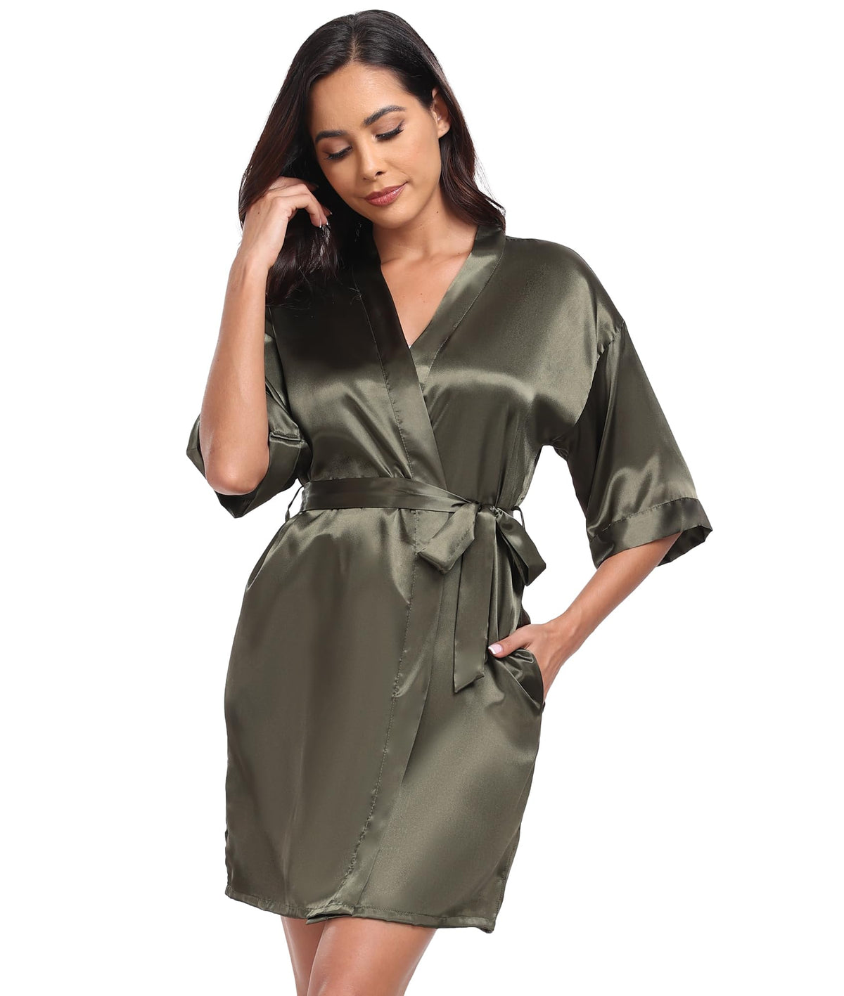 VOGUEMAX Womens Short Kimono Robe Bride Bridesmaids Wedding Satin Bathrobe