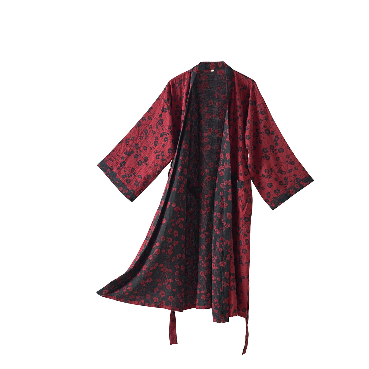 100% Cotton Gauze Ginkgo Leaf Kimono Robe, Long Knit Loose Loungewear Bathrobe Nightgown Ladies Sleepwear for Women