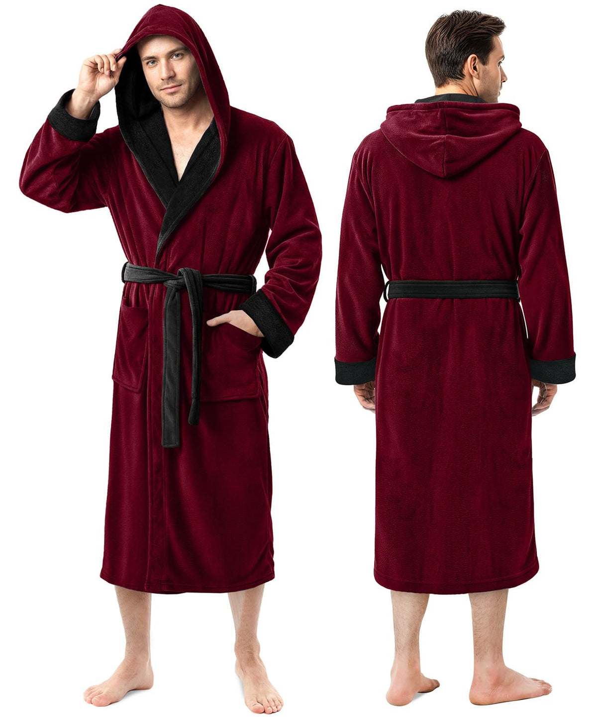 Luxury Ultra Soft Mens Robe with Hood Plush Fleece Long Bathrobe