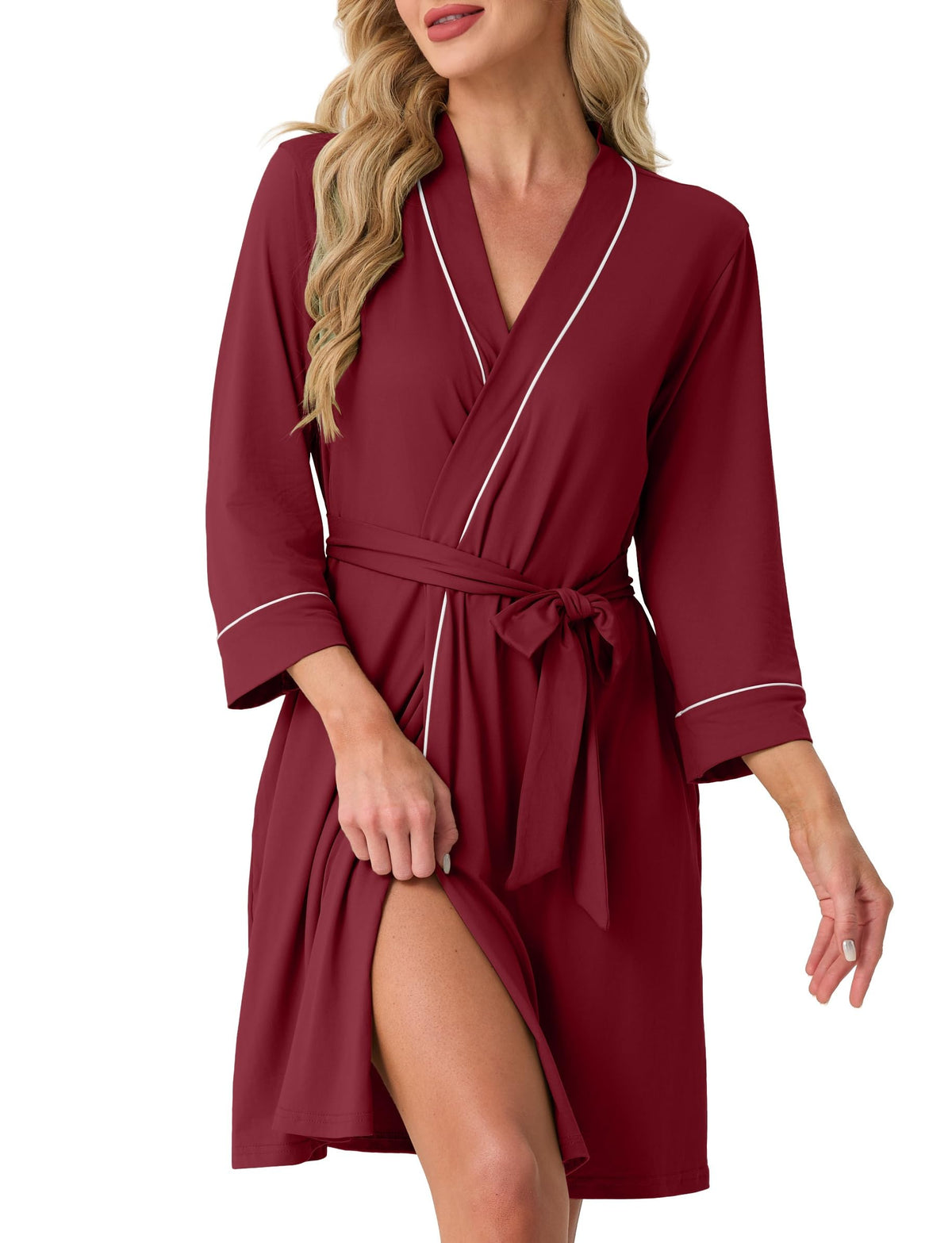 PrinStory Womens Robe Knee Length Soft Knit Bathrobe S-2XL