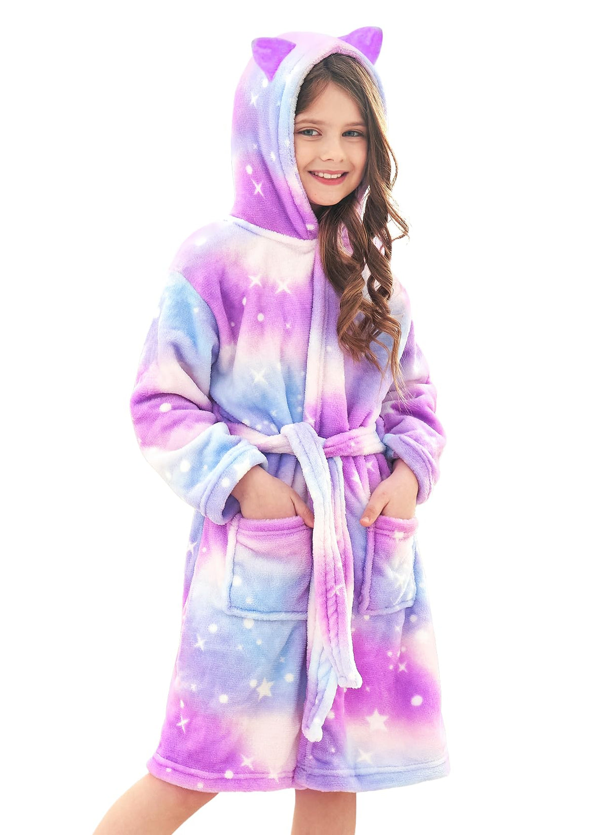 Doctor Unicorn Soft Hooded Rainbow Bathrobe Sleepwear for Girls